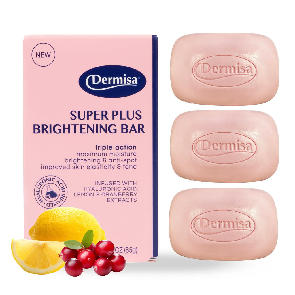 Dermisa Super Plus Brightening Bar — Hyaluronic Acid, Lemon & Cranberry | No Parabens No Sulfates | 3 oz Bar (3-Pack)