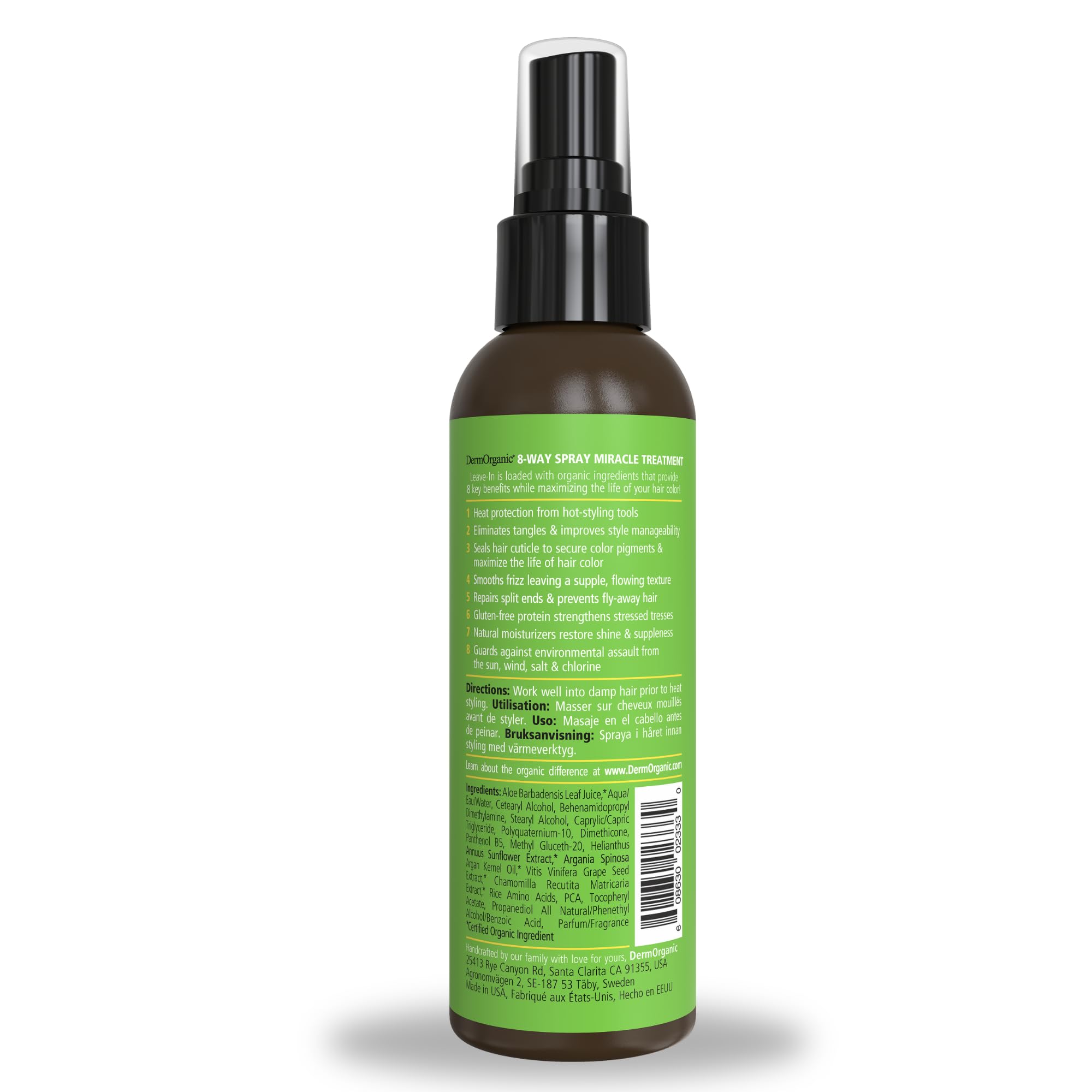 DermOrganic 8-Way Thermal Spray — Heat Protection, Color Guard & Frizz Control