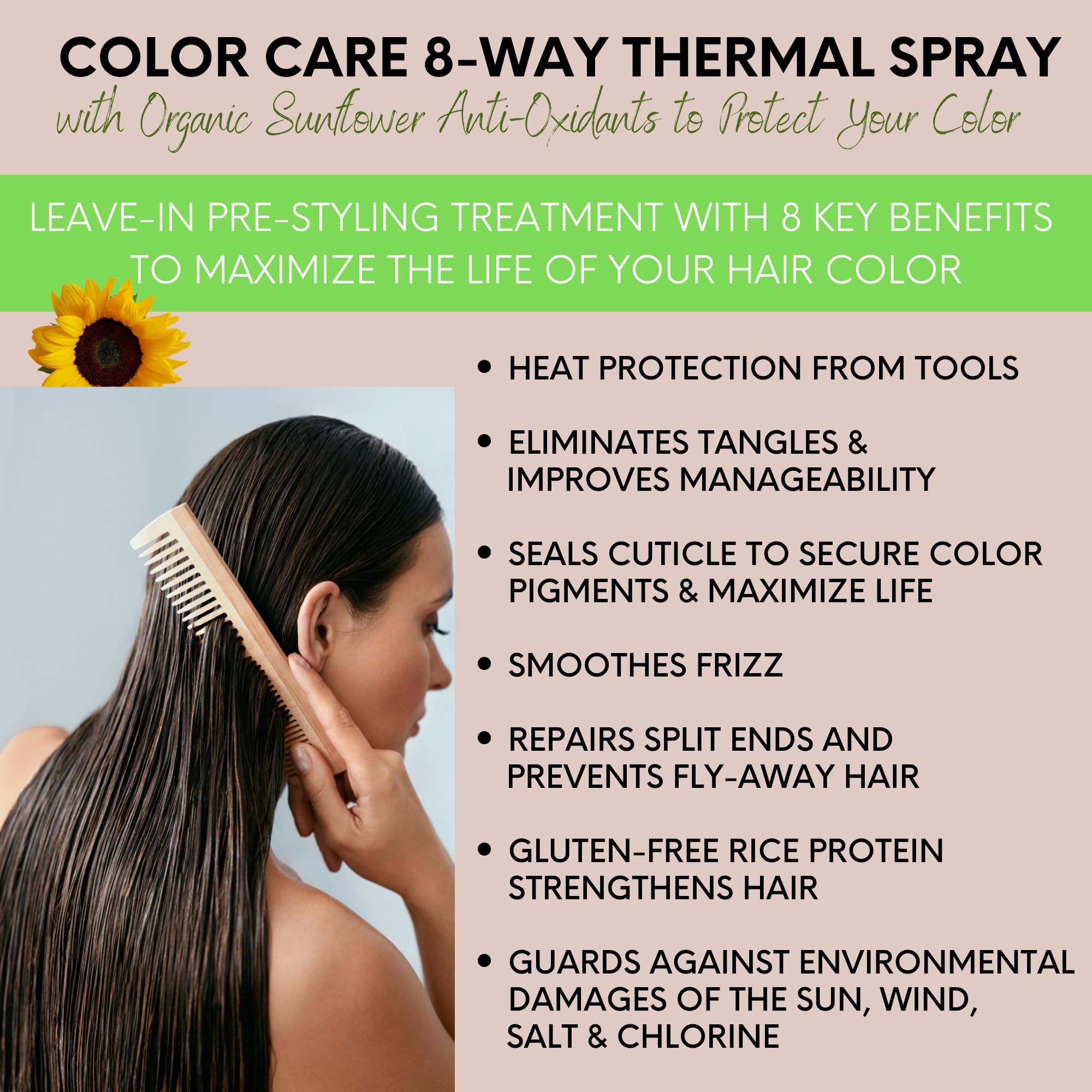 DermOrganic 8-Way Thermal Spray — Heat Protection, Color Guard & Frizz Control