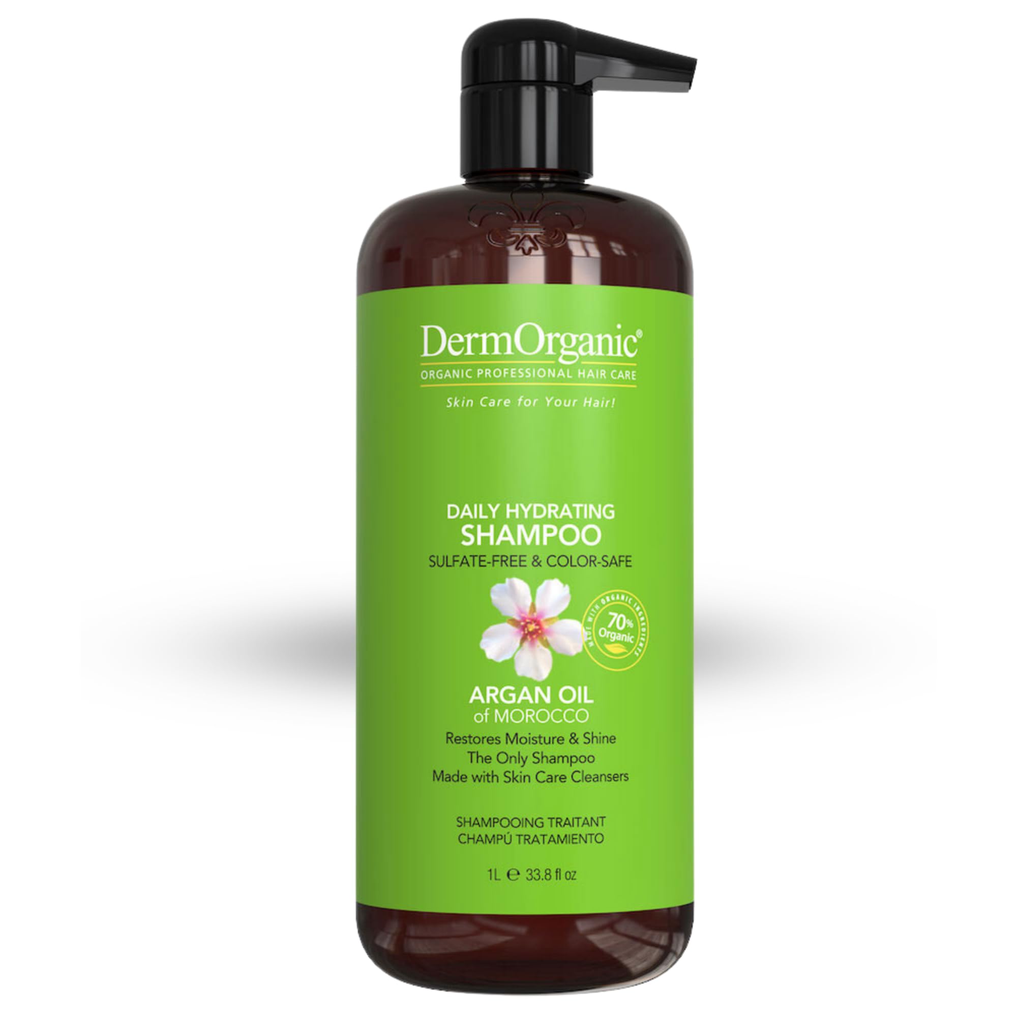 DermOrganic Daily Hydrating Shampoo – 100% Sulfate-Free, 70% Organic, 33.8 oz