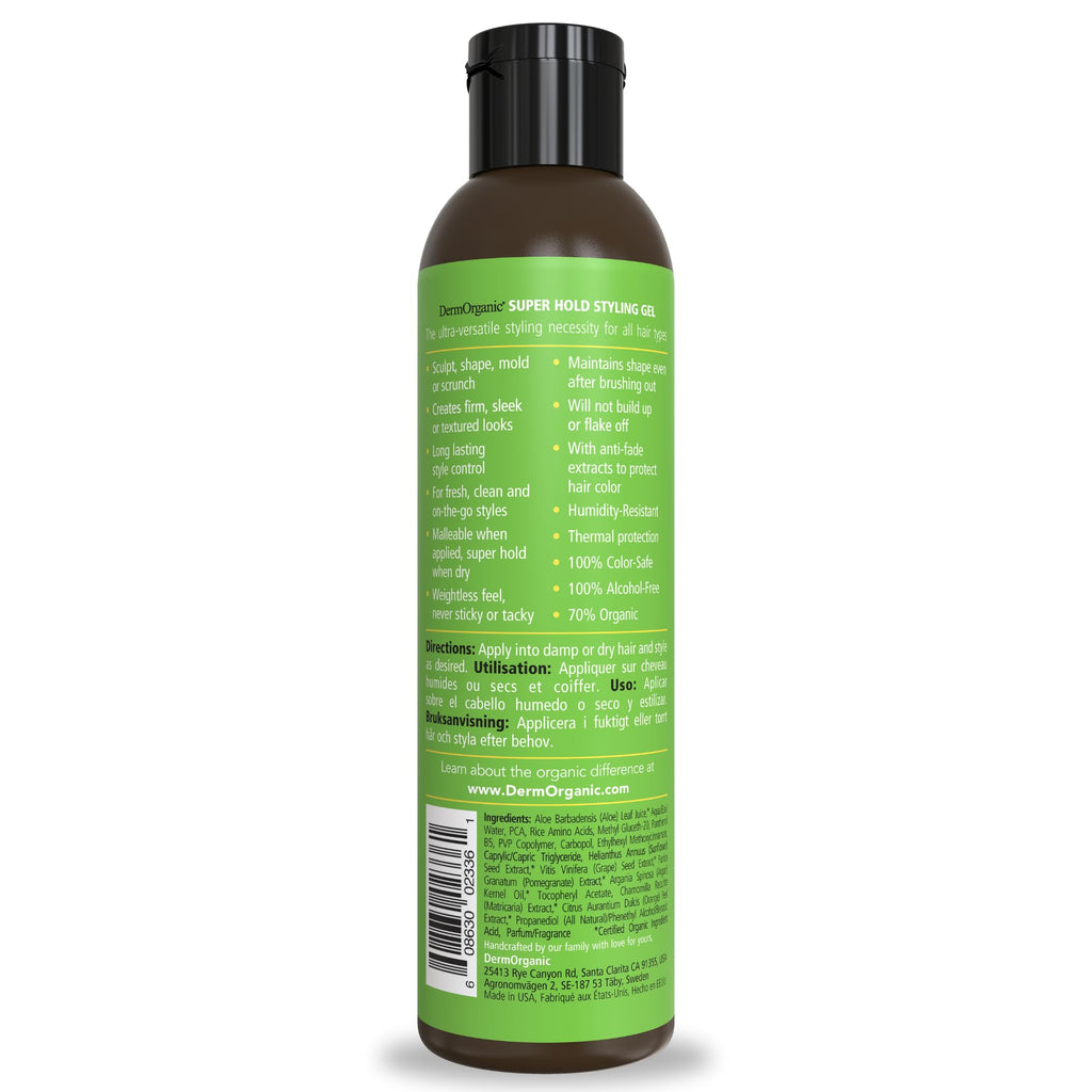 DermOrganic Super Hold Styling Gel with Pomegranate Anti-Fade Extract – Alcohol-Free, 8 fl oz