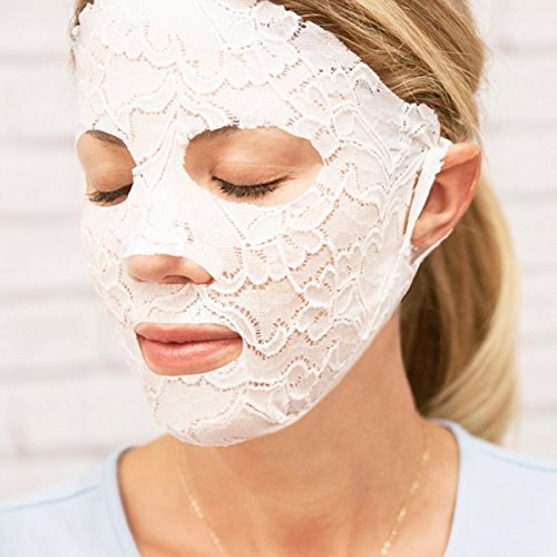 DERMOVIA Lace Your Face: Patented Compression Facial Mask – AS SEEN ON SHARK TANK, Reusable Biodegradable Cotton, 4 Pack