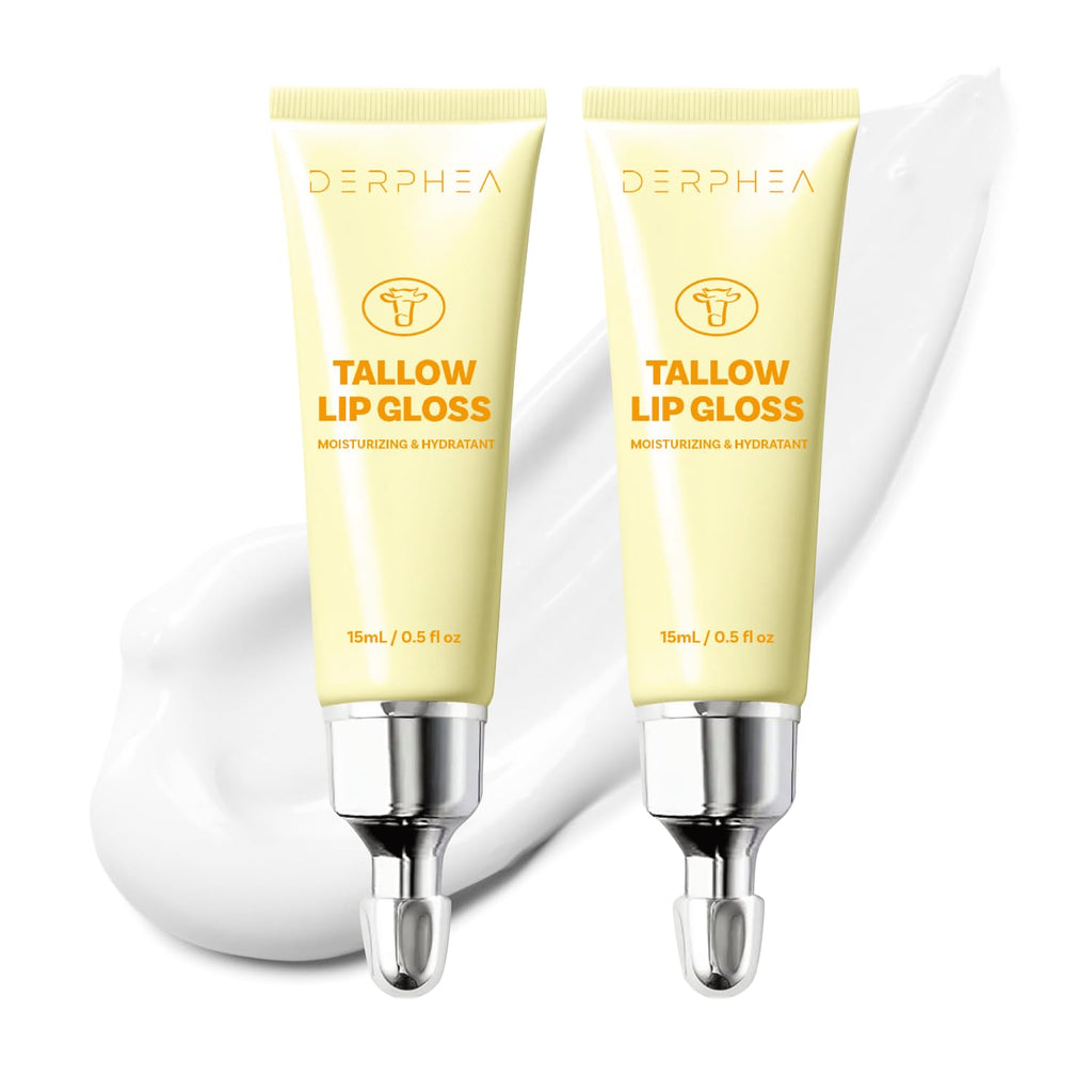 DERPHEA Organic Beef Tallow Lip Balm – 8H Hydration, Glossy Shine, Overnight Lip Mask (2 Tubes)