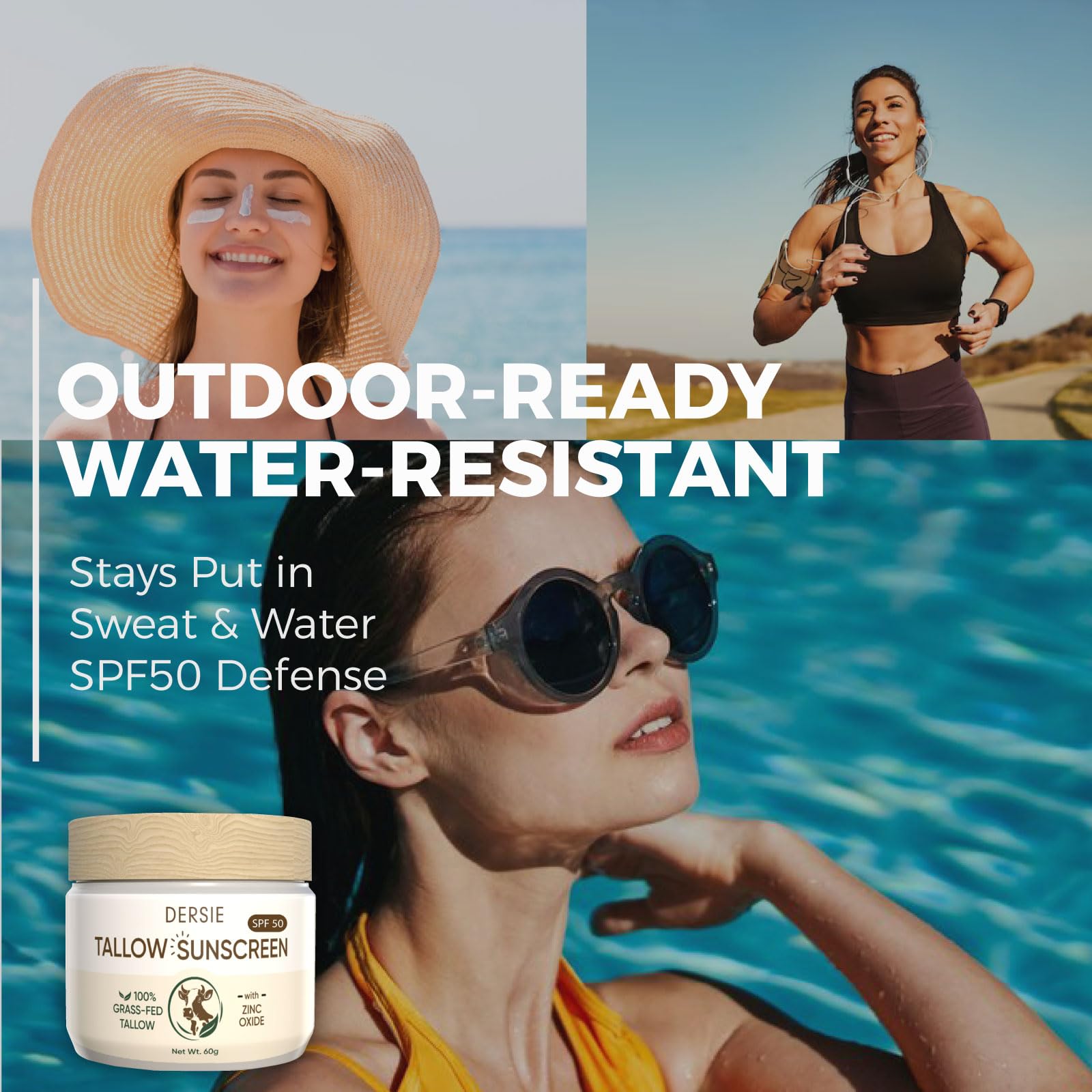Dersie Tallow Sunscreen SPF 50 – Mineral Sunblock with Grass-Fed Tallow for Face & Body