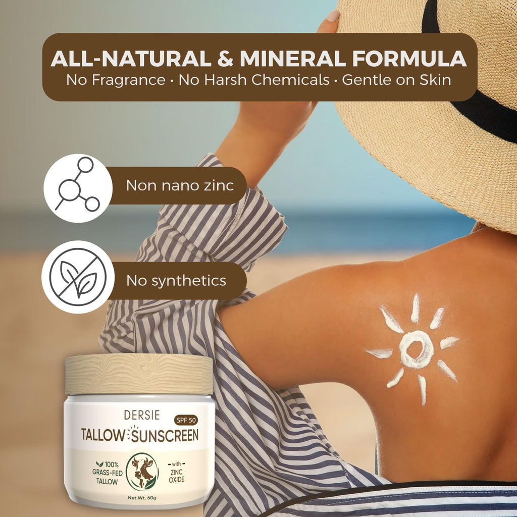 Dersie Tallow Sunscreen SPF 50 – Mineral Sunblock with Grass-Fed Tallow for Face & Body