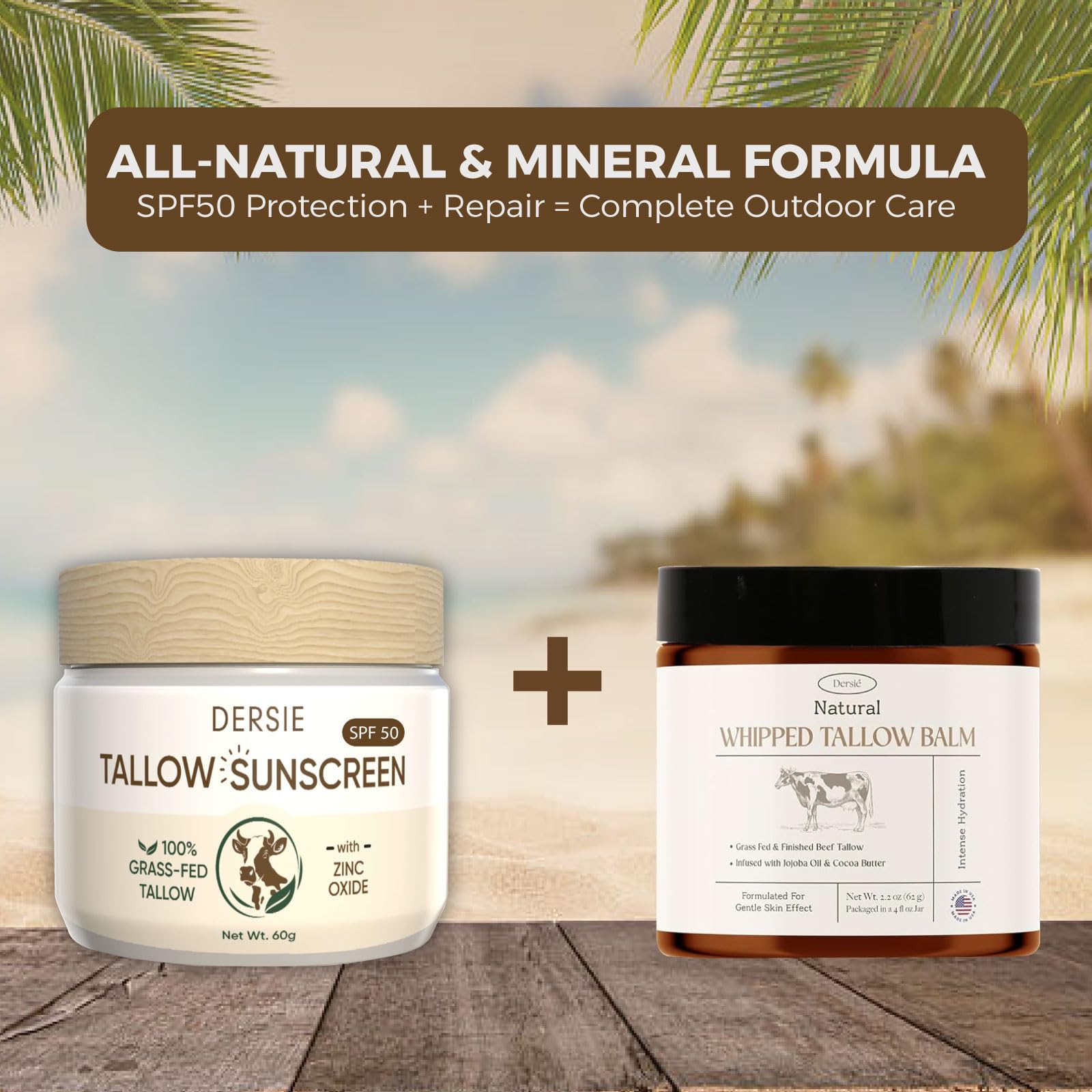 Dersie Tallow Sunscreen SPF 50 – Mineral Sunblock with Grass-Fed Tallow for Face & Body