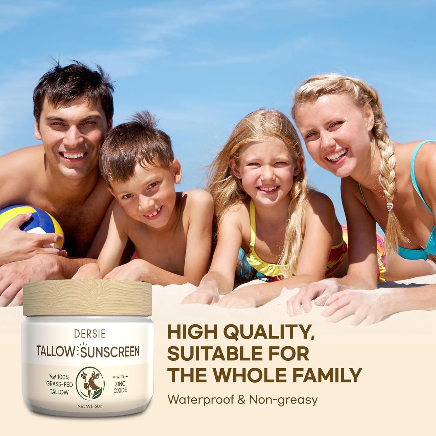 Dersie Beef Tallow Sunscreen with Zinc Oxide – Non-Greasy, Water-Resistant Sun Balm