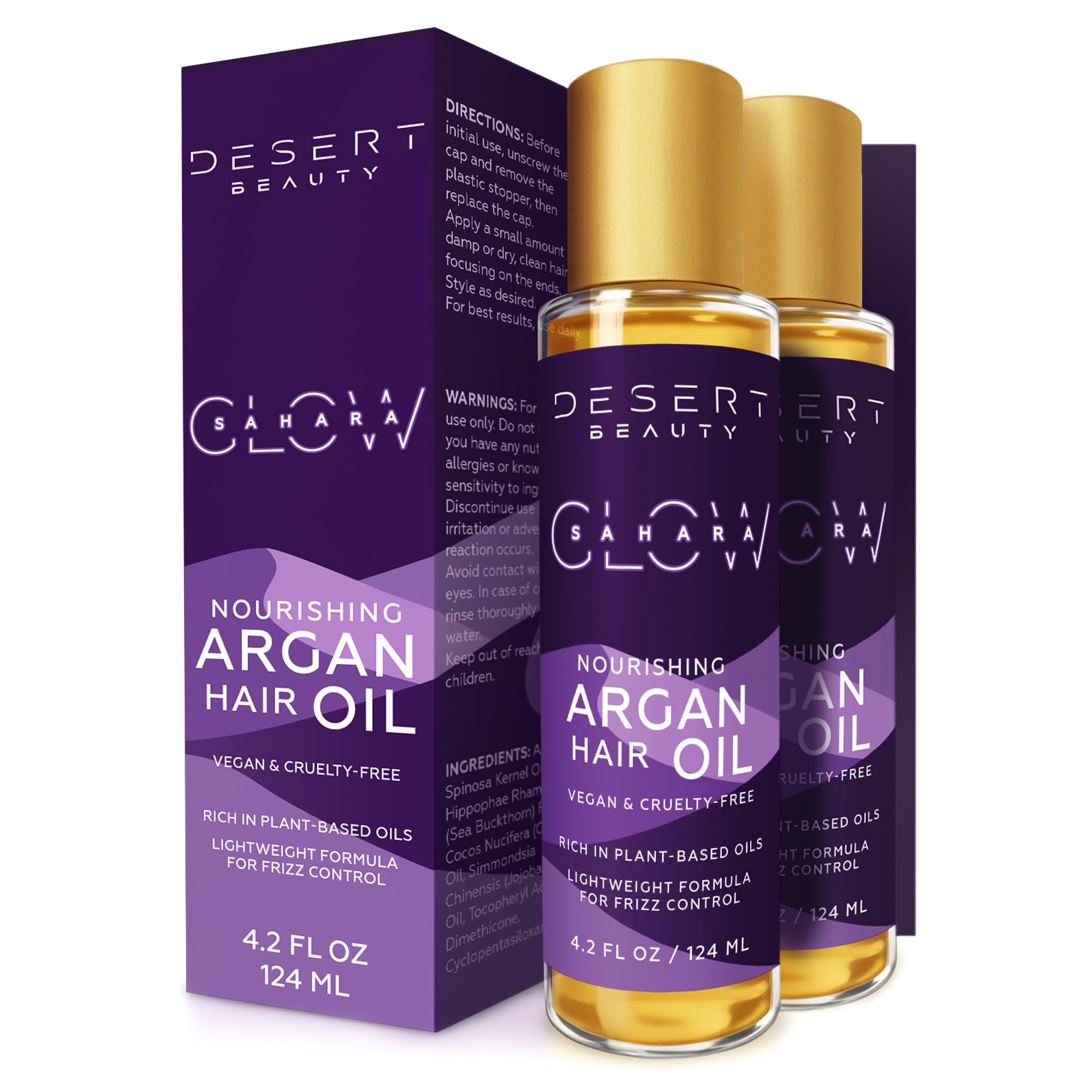 Desert Beauty Argan Oil for Hair – 4 oz Leave-In Treatment, Hydrating, Frizz Control, Cruelty Free (2 Pack)