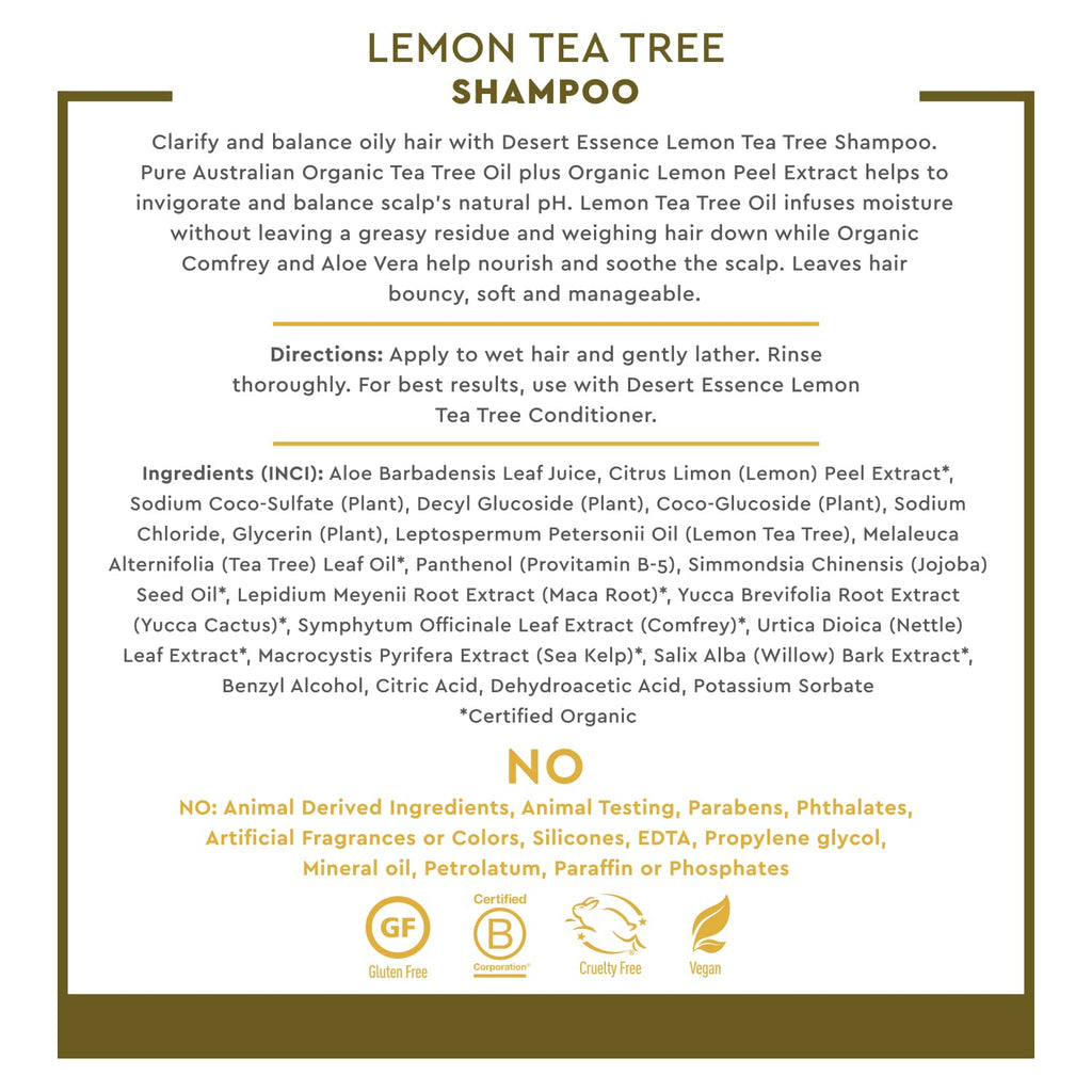 Desert Essence Lemon Tea Tree Shampoo – Oil Control, Scalp Revitalization & Hair Strength (8 fl oz)