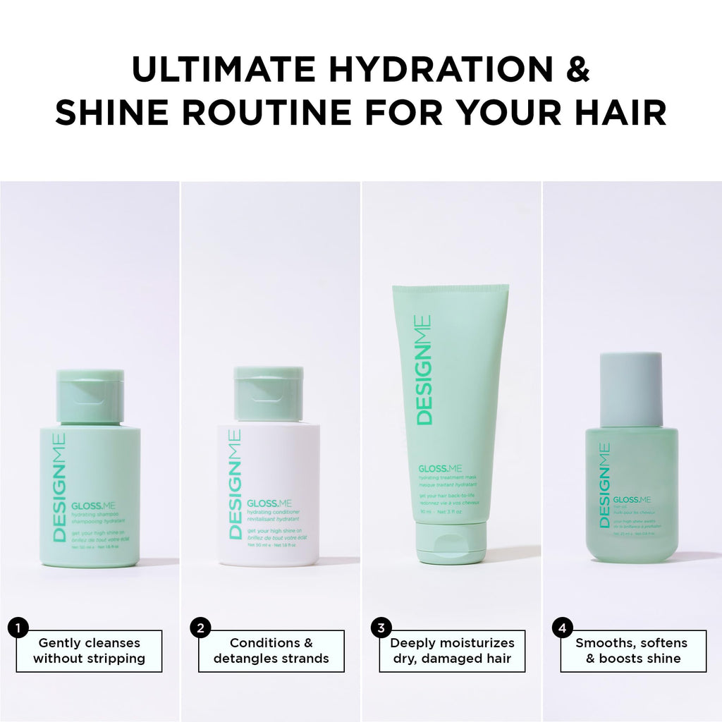 DESIGNME GLOSS.ME Hydration Kit – Argan Oil Shampoo, Conditioner, Mask & Hair Oil | Anti-Frizz & Shine | Sulfate-Free Holiday Set