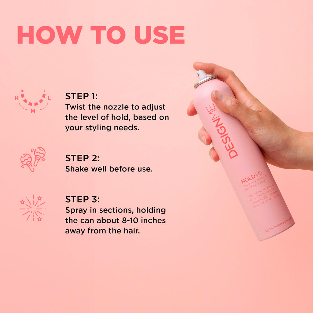 HOLD.ME Three-Way Hairspray by DESIGNME | Light, Medium & High Hold in 1 Can | 9.5 oz