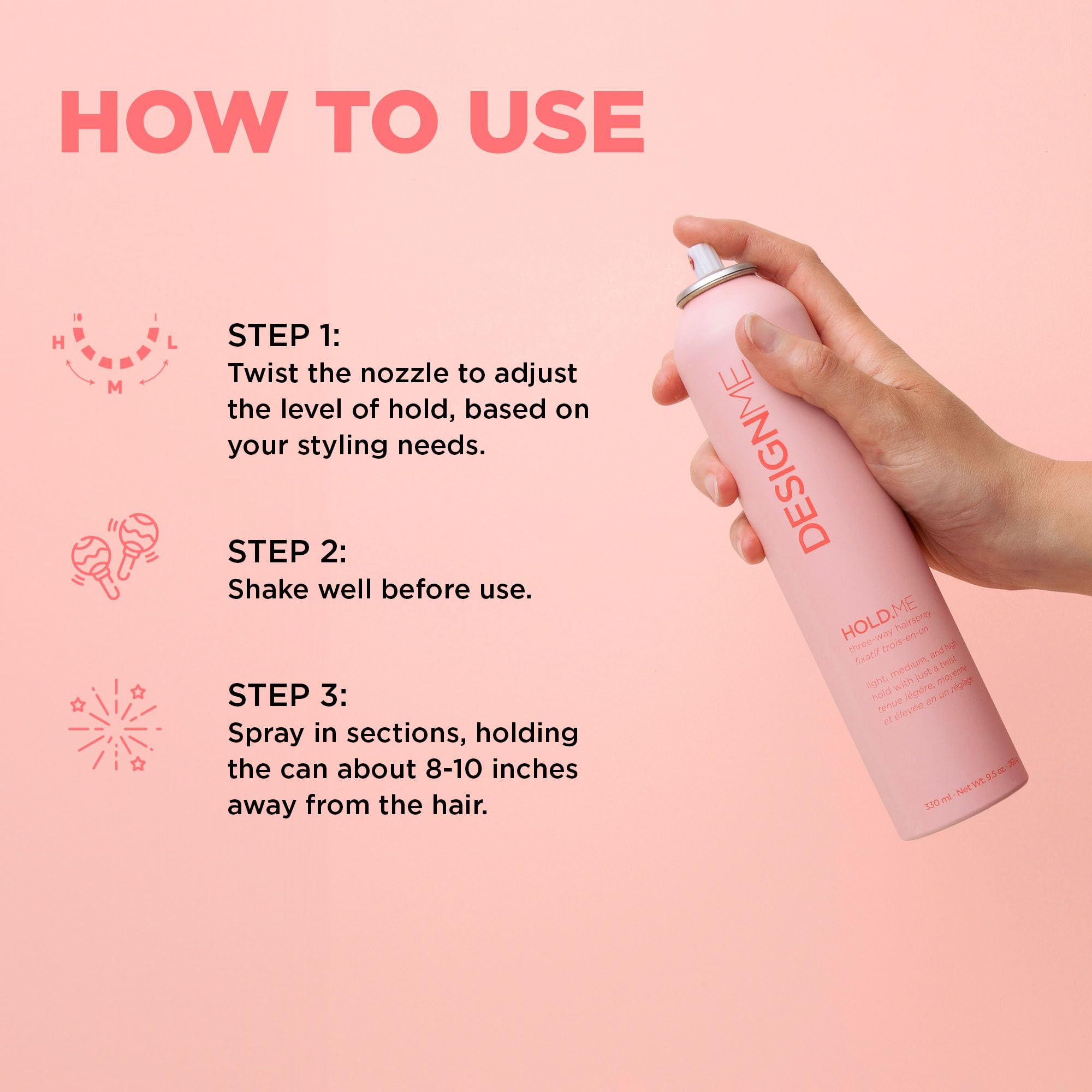 HOLD.ME Three-Way Hairspray by DESIGNME | Light, Medium & High Hold in 1 Can | 9.5 oz