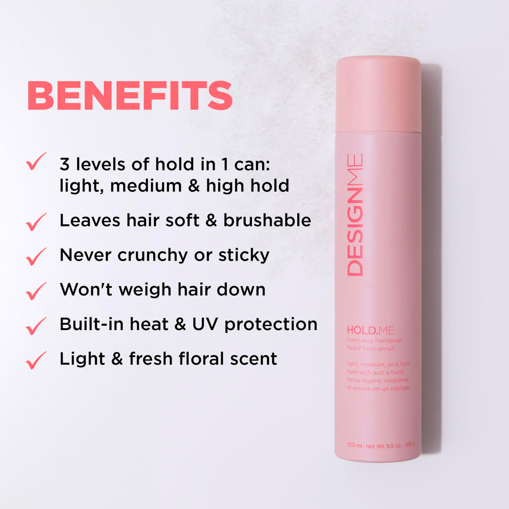HOLD.ME Three-Way Hairspray by DESIGNME | Light, Medium & High Hold in 1 Can | 9.5 oz