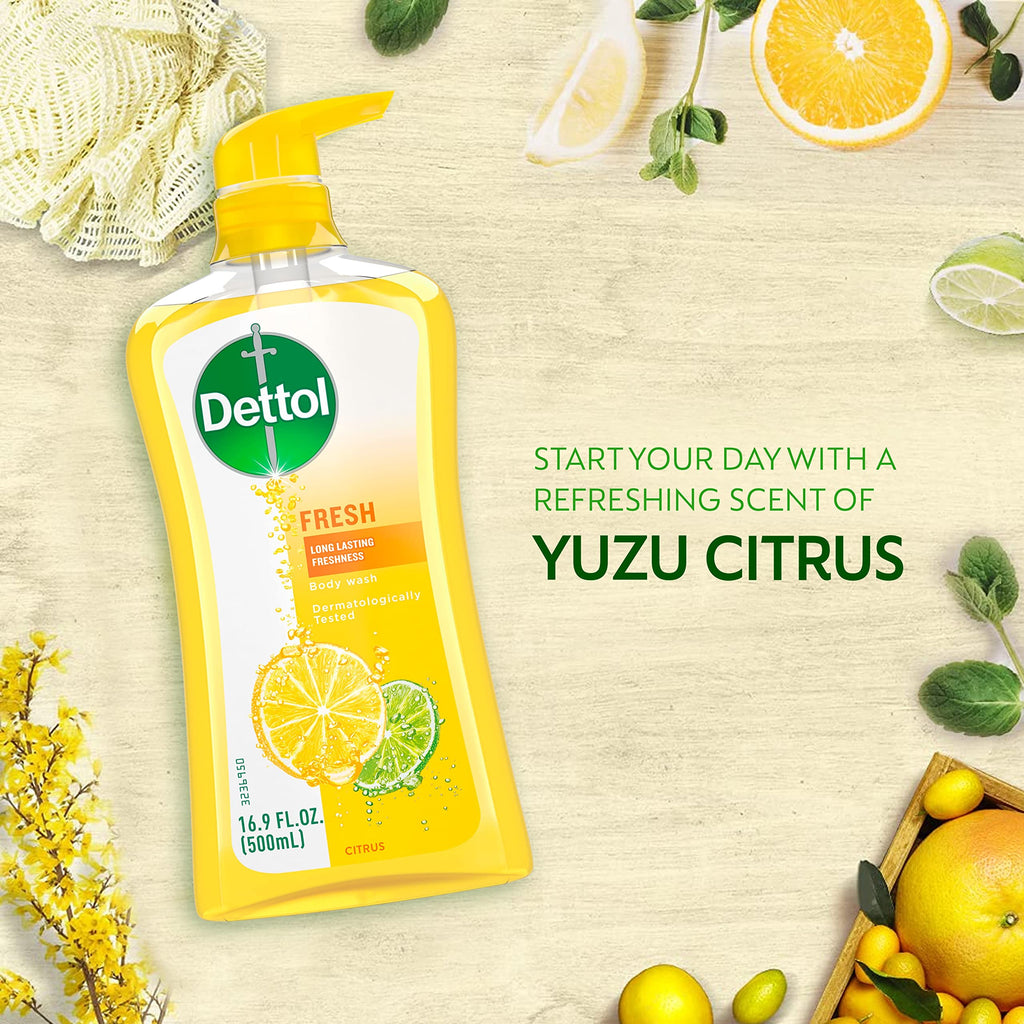 Dettol Fresh Body Wash – Yuzu Citrus Scent, 16.9 oz