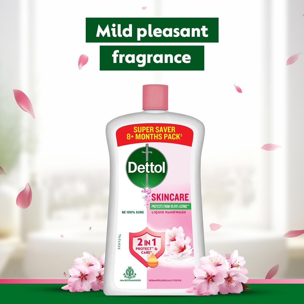 Dettol Skincare Liquid Handwash | 875ml x 2 | Germ Protection & Plant-Derived Cleaners