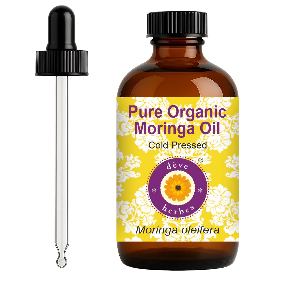 dève herbes Organic Moringa Oil with Glass Dropper – Cold-Pressed Pure Carrier Oil (120ml)
