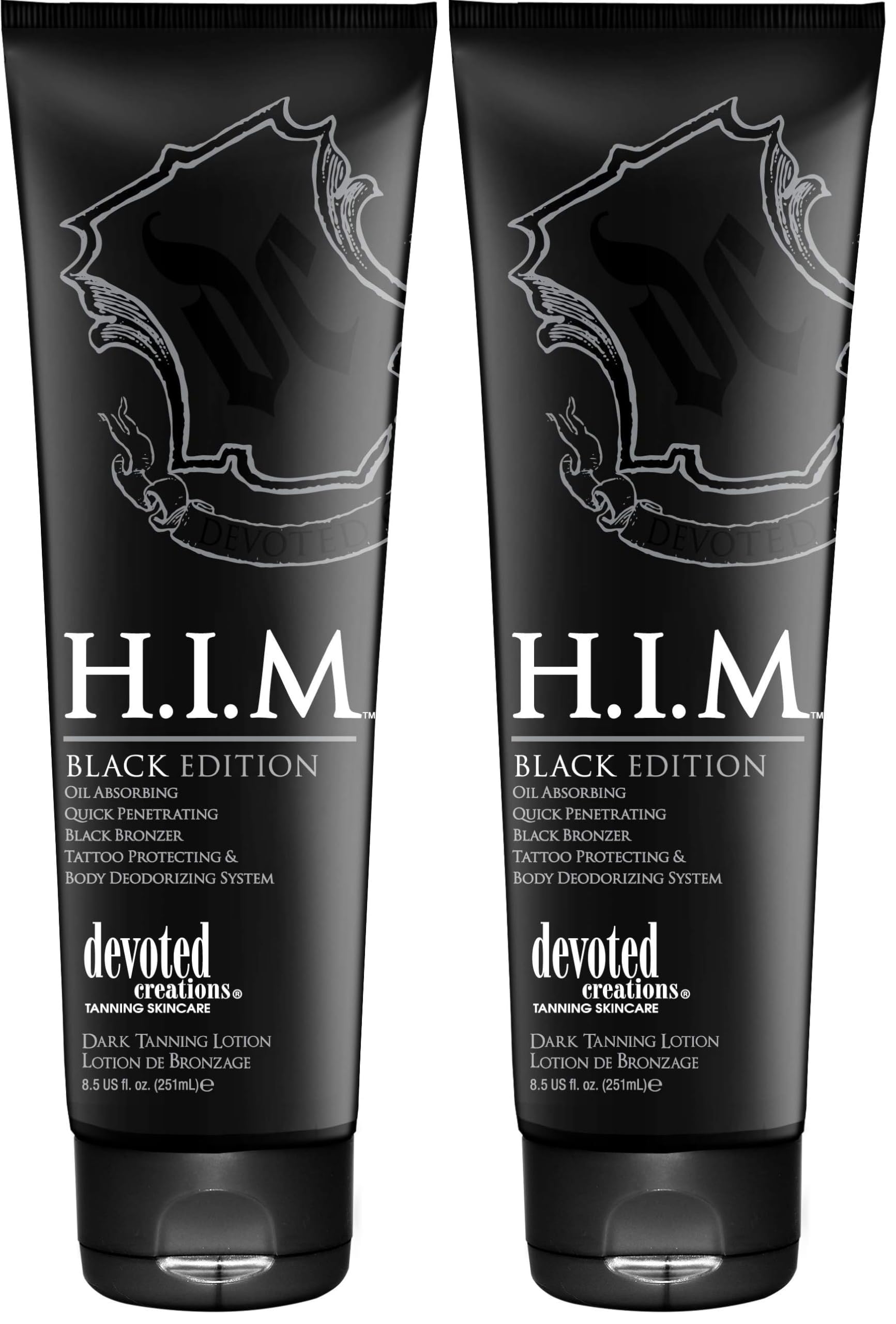 Devoted Creations H.I.M. Black Edition Tan Lotion Bronzer – Oil Absorbing, Quick Penetrating (8.5 oz) Pack of 2