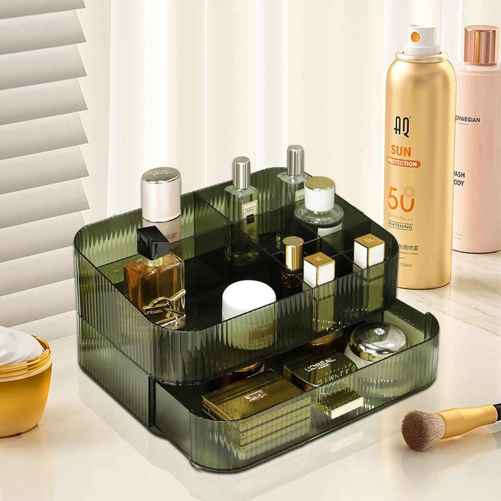 Dezzer Makeup Organizer with Stackable Drawers – Large Capacity Vanity Organizer (Green)
