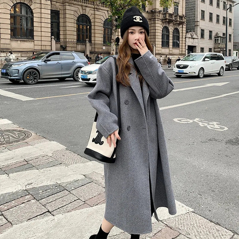 Autumn And Winter New Korean Style Loose Mid-length Hepburn Style Woolen