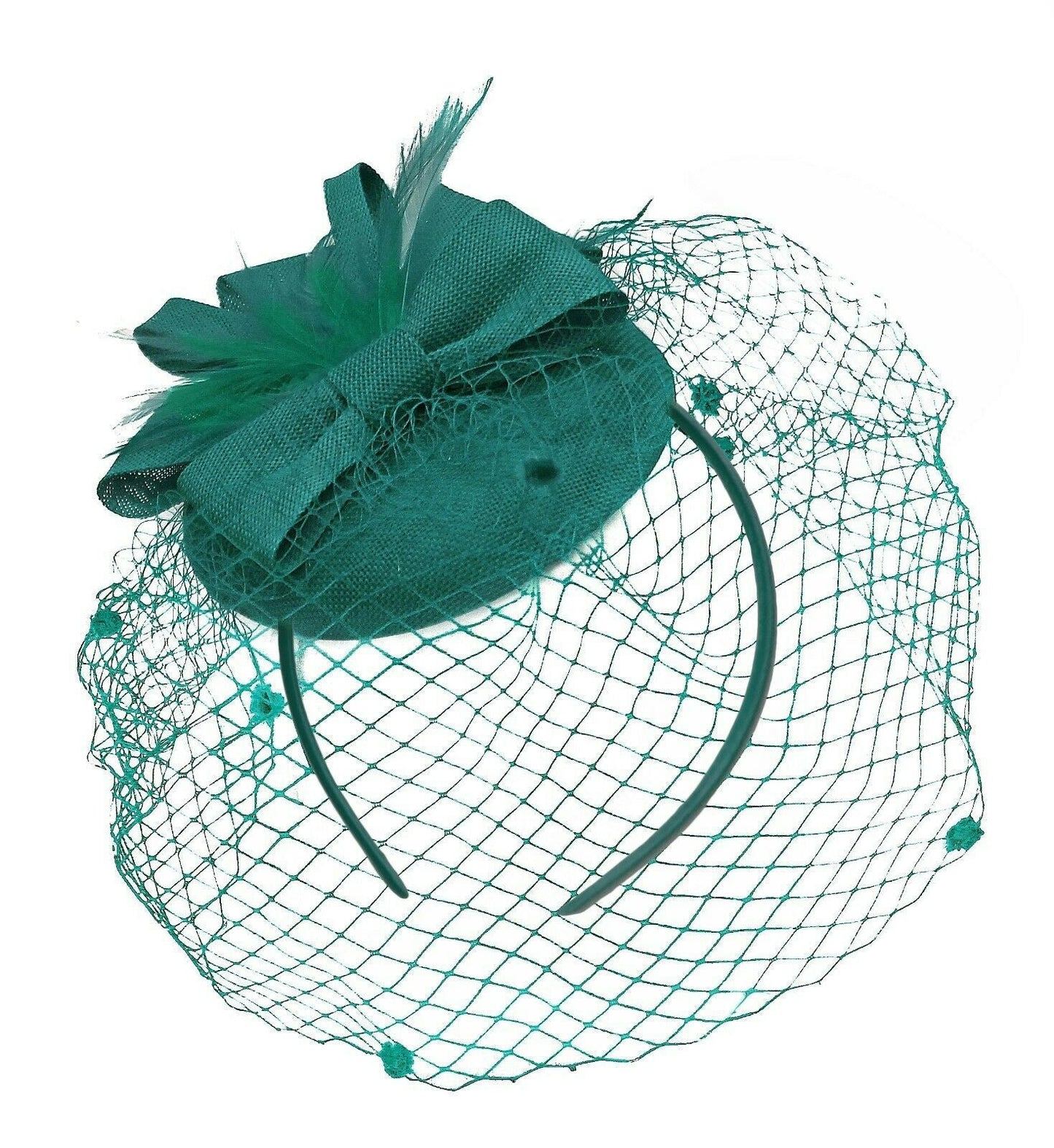 Round Pillbox Birdcage Veil Bow Sinamay Headband Fascinator Weddings Ascot Races