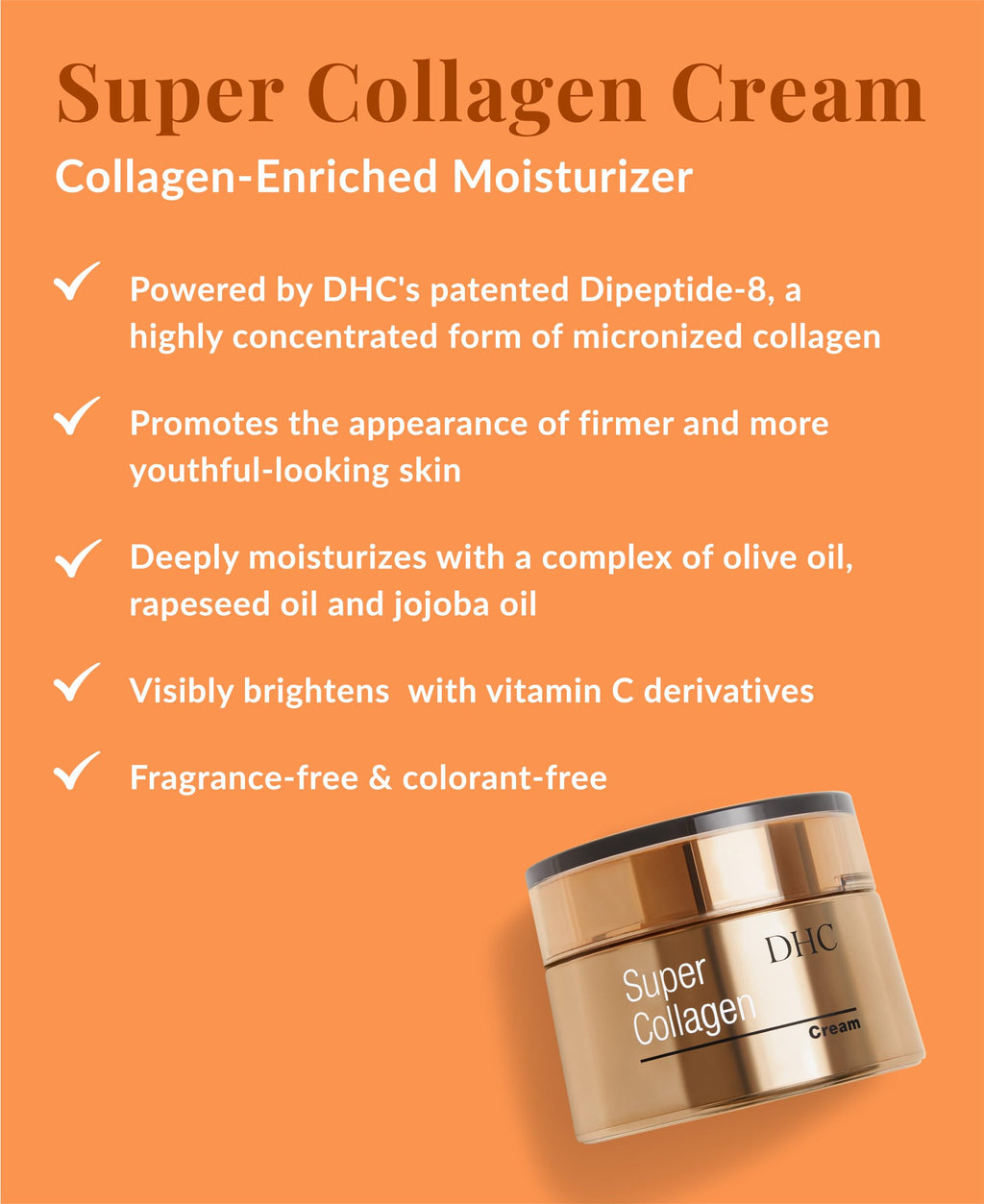 DHC Super Collagen Cream – Fragrance-Free Moisturizer for All Skin Types | Brightening & Hydration 1.7 oz