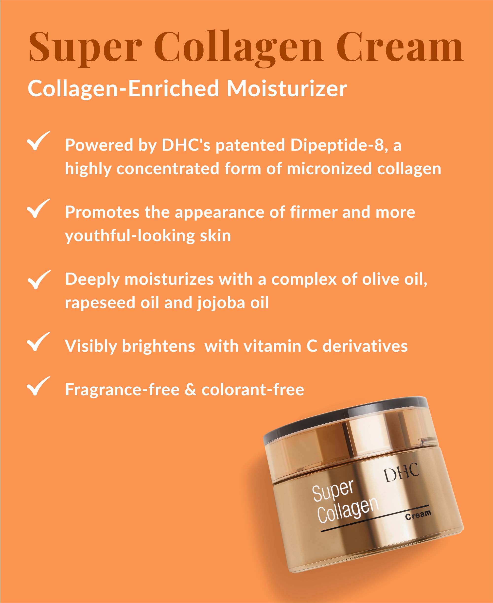 DHC Super Collagen Cream – Fragrance-Free Moisturizer for All Skin Types | Brightening & Hydration 1.7 oz