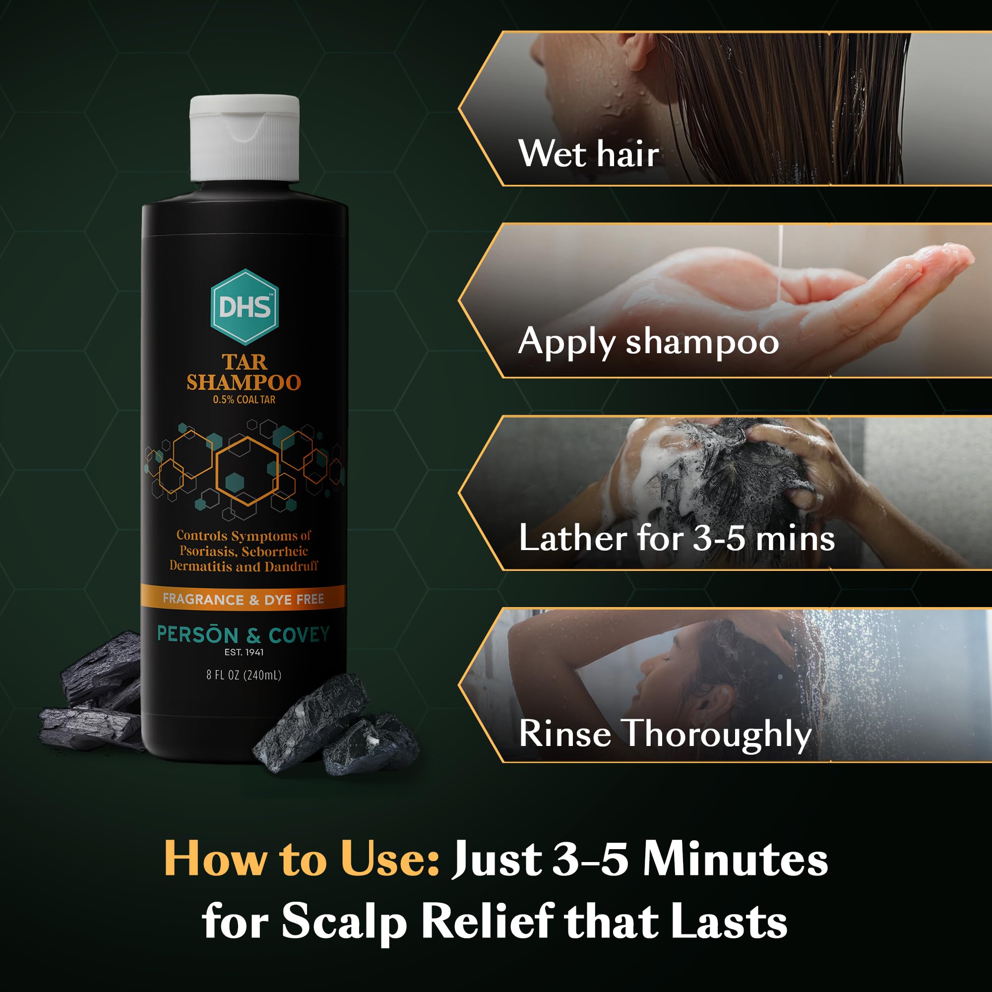 DHS Coal Tar Shampoo – Dandruff & Itchy Scalp Care for Men & Women, Unscented, 8 oz (Pack of 3)