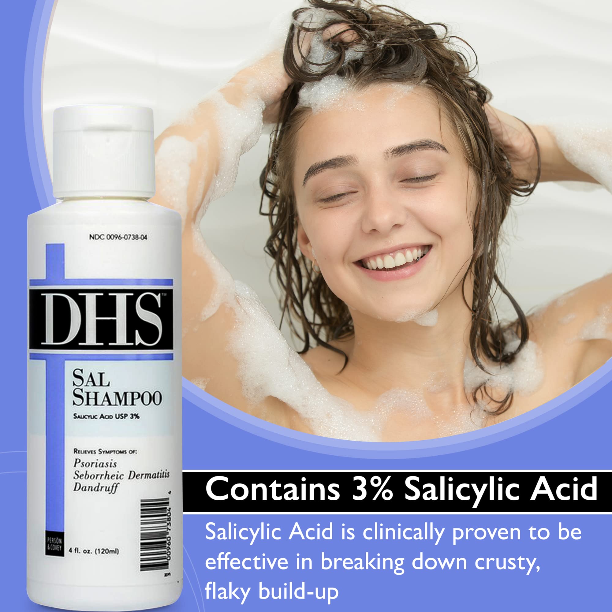 DHS SAL Shampoo – Maximum Strength Medicated Anti-Dandruff with 3% Salicylic Acid | Fragrance-Free | PBA-Free | 4oz