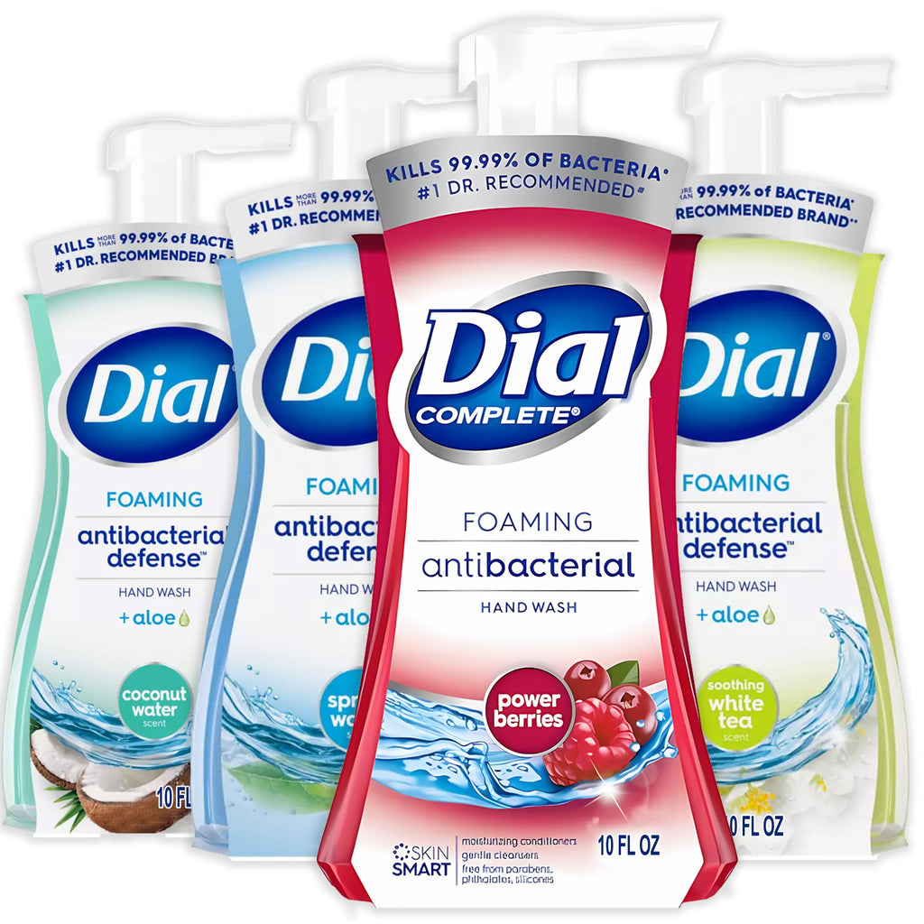 Dial Foaming Hand Wash Variety Pack – 4 x 10 oz Bottles (Coconut Water, White Tea, Power Berries, Spring Water)