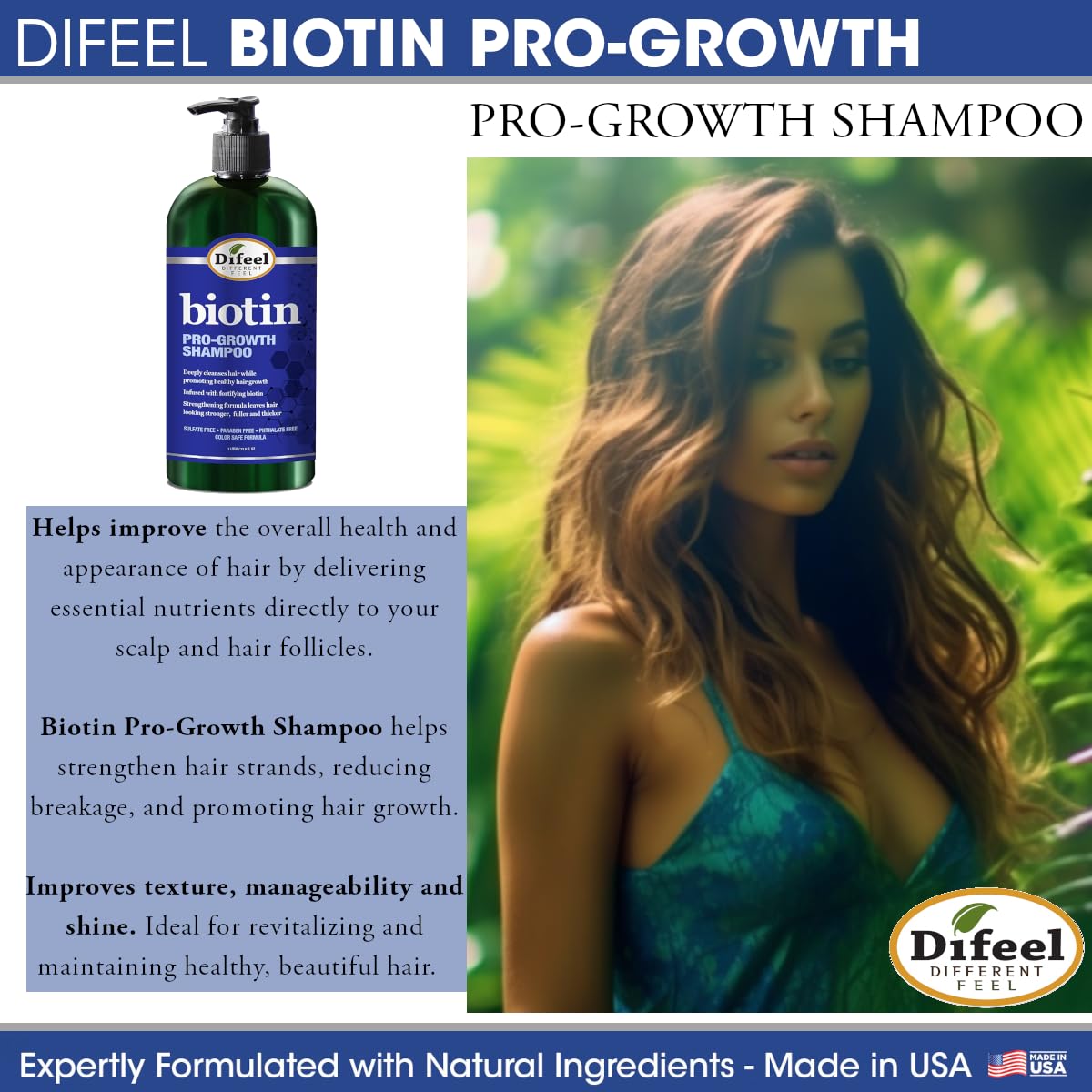 Difeel Biotin Pro-Growth 4-Piece Hair Care Gift Set | Shampoo, Conditioner, Hair Oil, Hair Mask