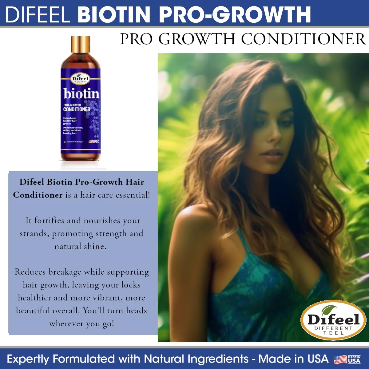 Difeel Elevated Pro-Growth Biotin Conditioner for Hair Growth – Paraben-Free, 12 oz