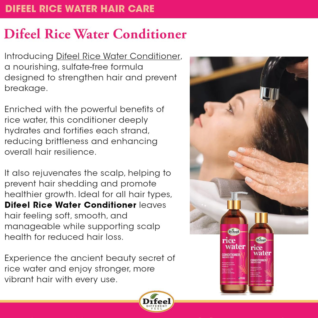 Difeel Rice Water 4-Piece Shampoo & Conditioner Set | Deep Conditioning for All Hair Types
