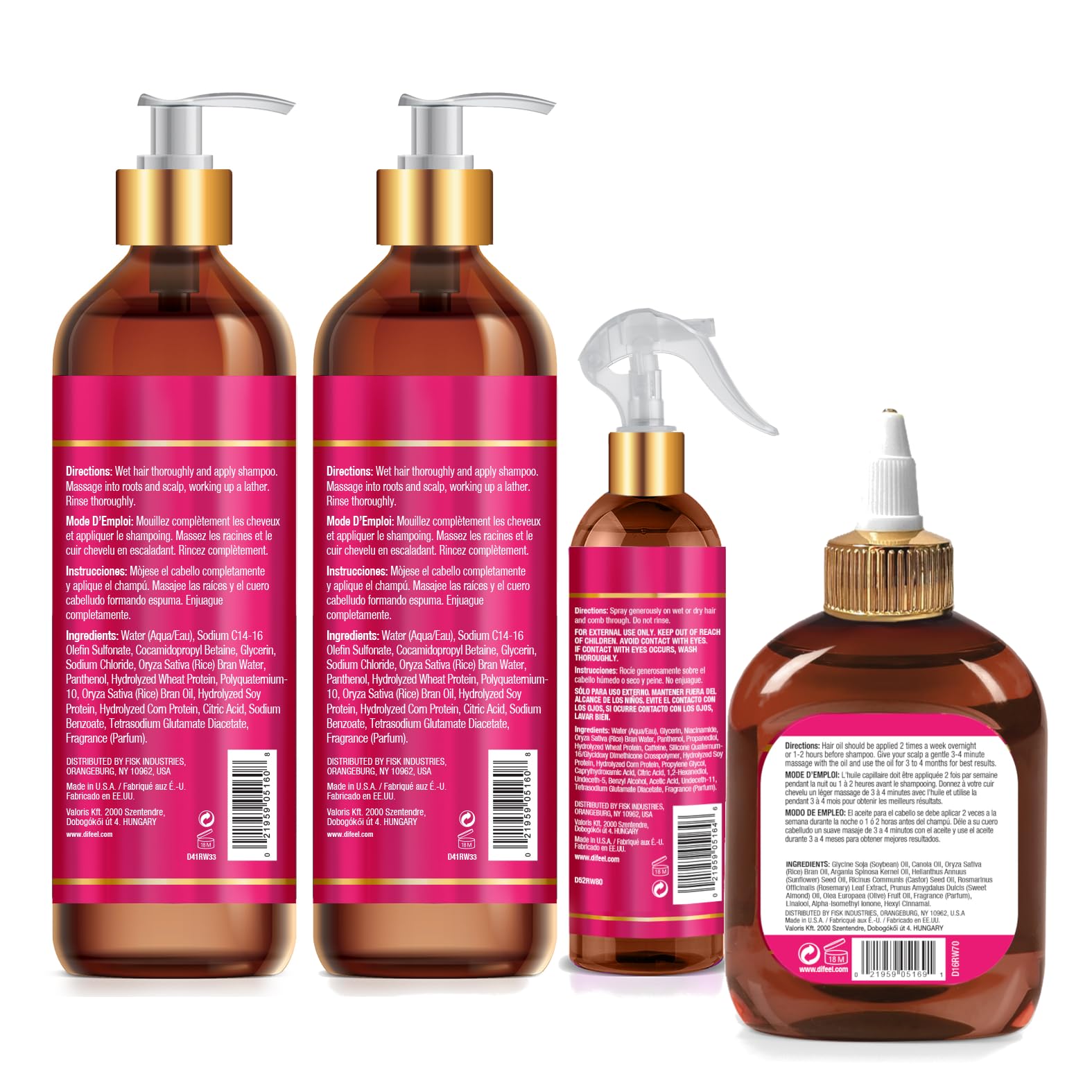 Difeel Rice Water 4-Piece Shampoo & Conditioner Set | Deep Conditioning for All Hair Types