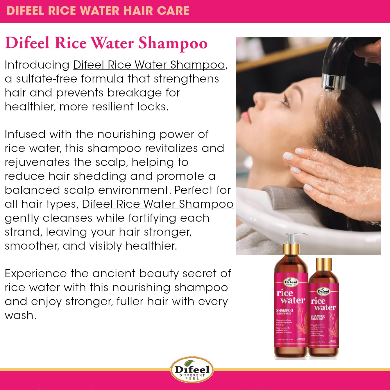 Difeel Rice Water 4-Piece Shampoo & Conditioner Set | Deep Conditioning for All Hair Types