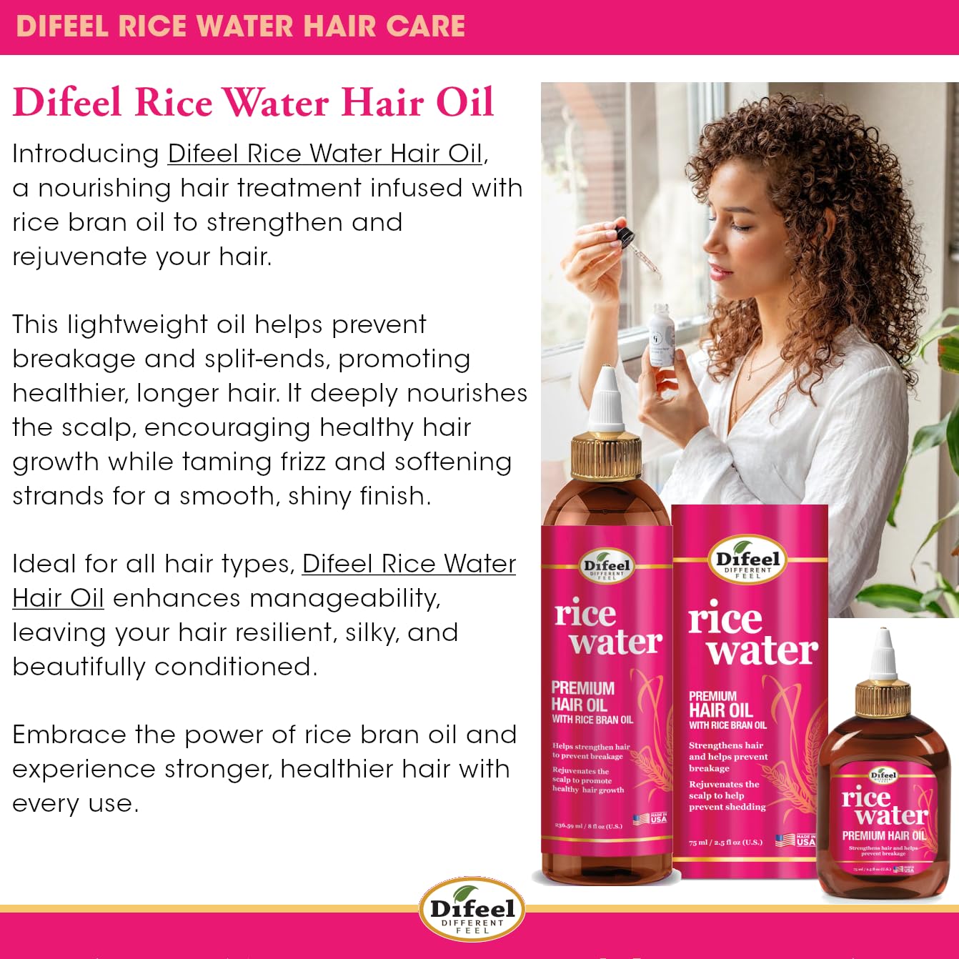 Difeel Rice Water 4-Piece Shampoo & Conditioner Set | Deep Conditioning for All Hair Types