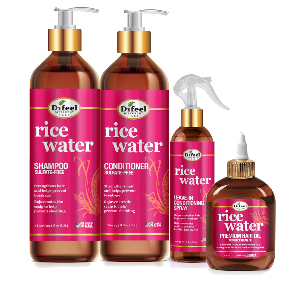 Difeel Rice Water 4-Piece Shampoo & Conditioner Set | Deep Conditioning for All Hair Types