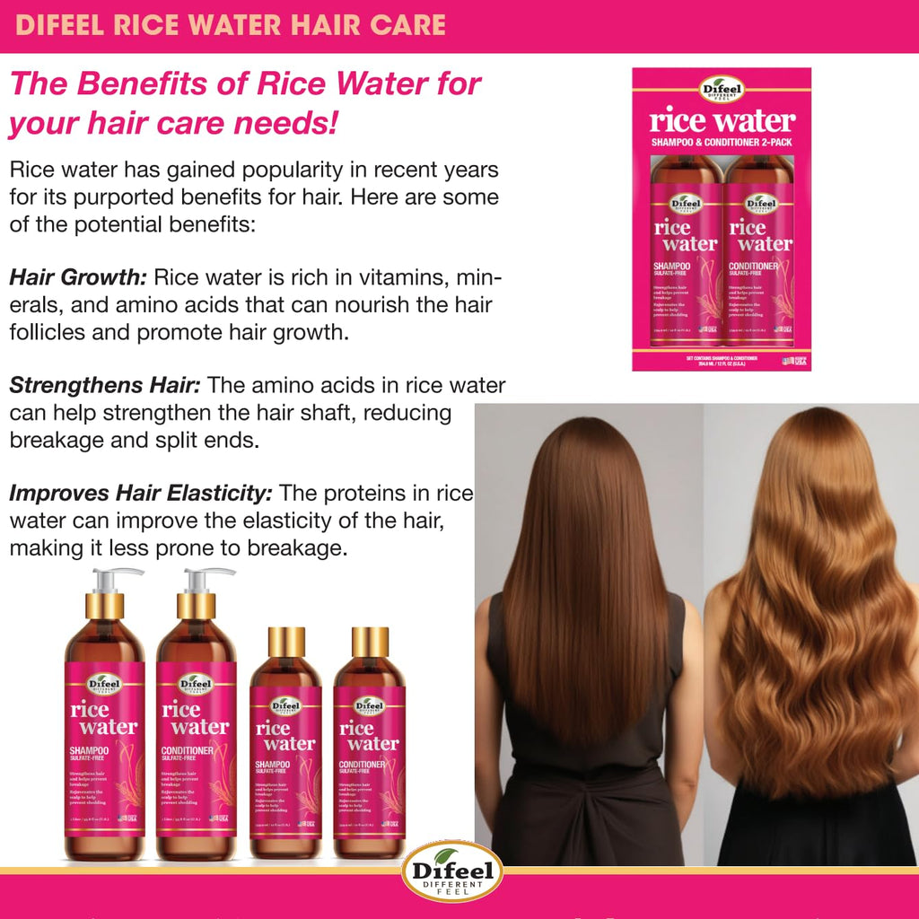 Difeel Rice Water Shampoo 12 oz – Strengthening, Sulfate-Free for All Hair Types