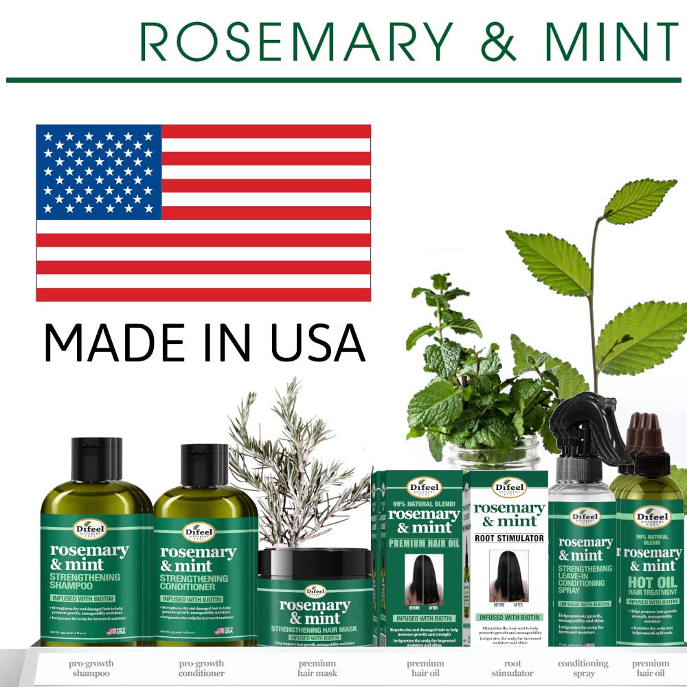 Difeel Rosemary & Mint Hair Strengthening Shampoo & Conditioner Gift Set – 12 oz Each, Sulfate Free
