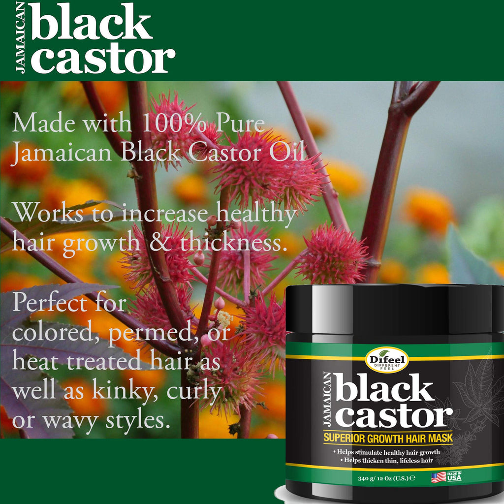 Difeel Superior Growth 4-Piece Jamaican Black Castor Set — Shampoo, Mask, Root Stimulator & Oil (12 oz / 2.5 oz)