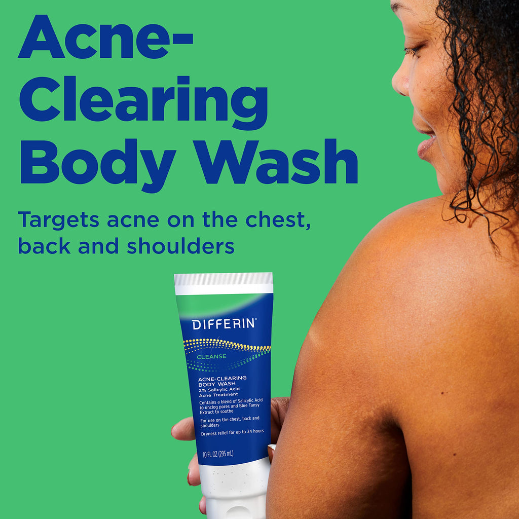 Differin Acne-Clearing Body Wash | 2% Salicylic Acid, Hyaluronic Acid & Blue Tansy | Back, Chest & Shoulders | 10 oz