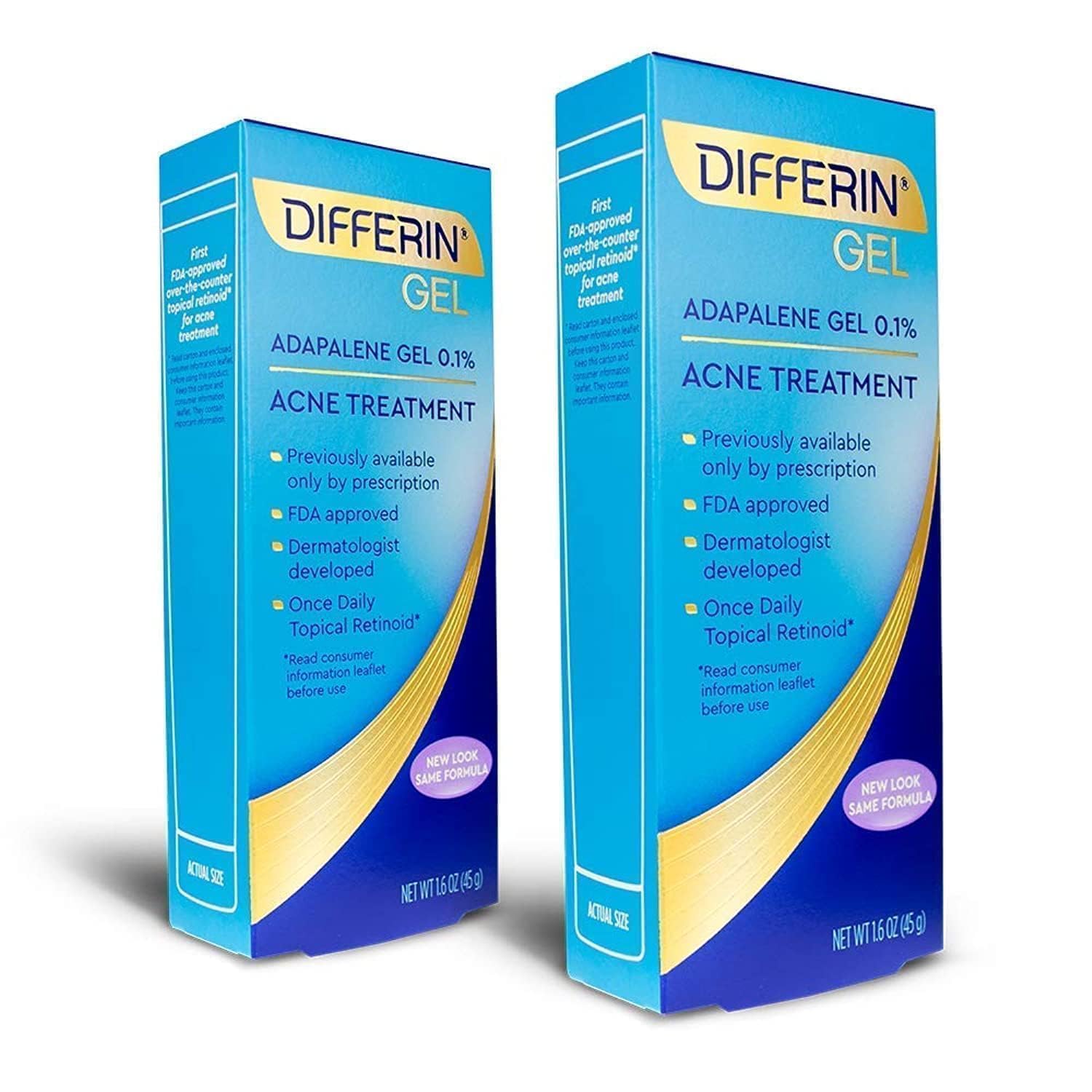 Differin Adapalene Gel 0.1% Acne Treatment — 45g x 2 (180-day supply) | Rx-Strength Retinoid