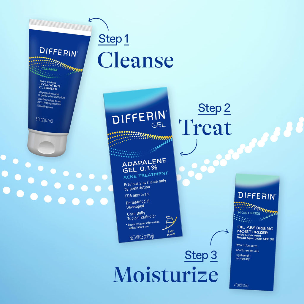 Differin Acne Treatment Gel 0.1% Adapalene – 30 Day Supply, 15g Pump (Packaging May Vary)