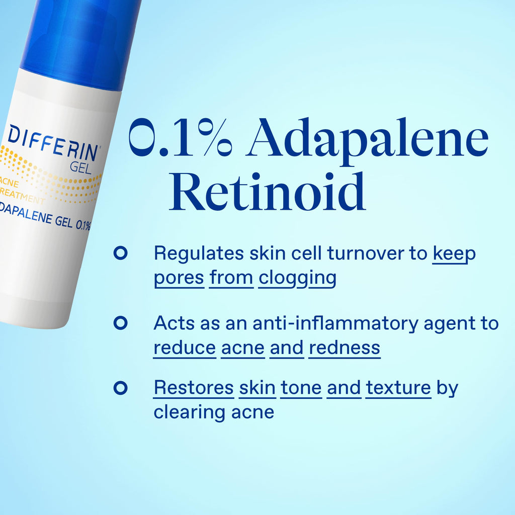 Differin Acne Treatment Gel 0.1% Adapalene – 30 Day Supply, 15g Pump (Packaging May Vary)