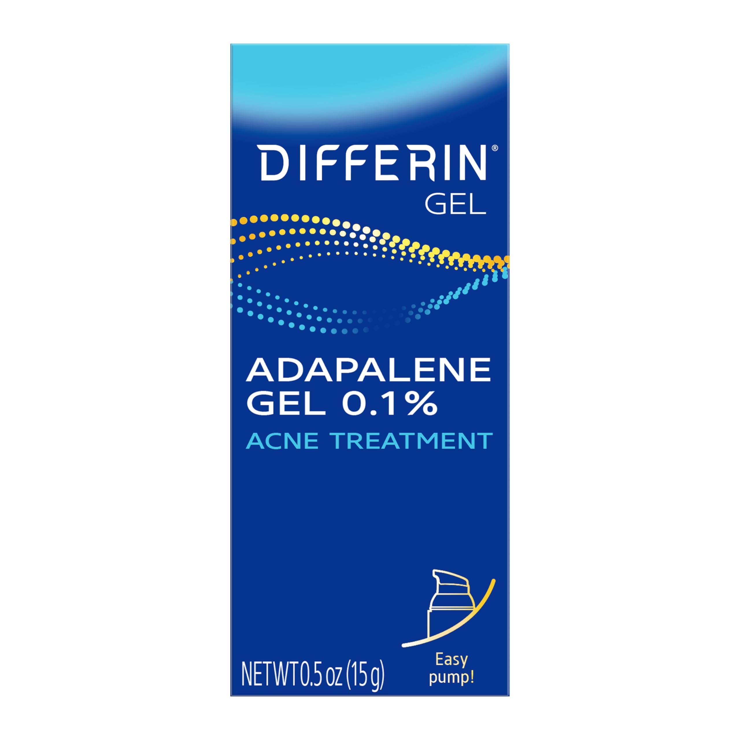 Differin Acne Treatment Gel 0.1% Adapalene – 30 Day Supply, 15g Pump (Packaging May Vary)