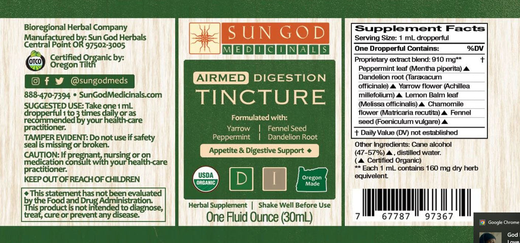ORGANIC DIGESTION Herbal Tincture - Support your Natural Digestive Efficiency