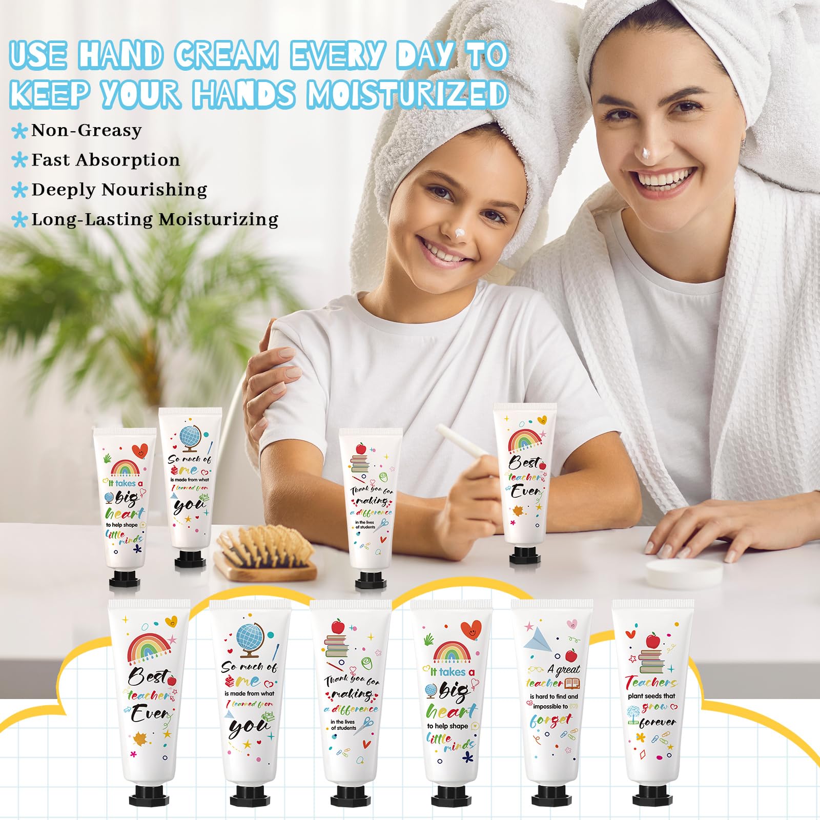 Dimsile 24-Set Teacher Appreciation Hand Cream Gifts – Cards & Organza Bags, Travel-Size Moisturizing Lotion