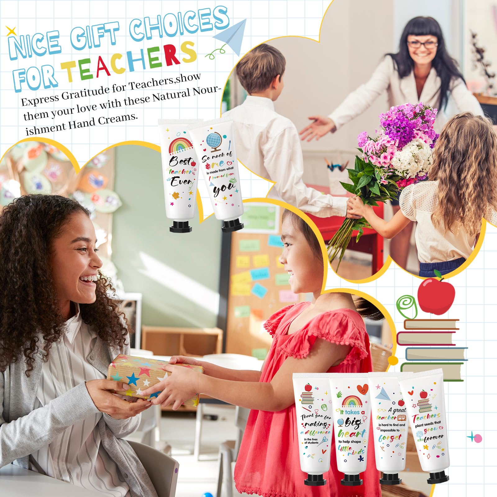 Dimsile 24-Set Teacher Appreciation Hand Cream Gifts – Cards & Organza Bags, Travel-Size Moisturizing Lotion