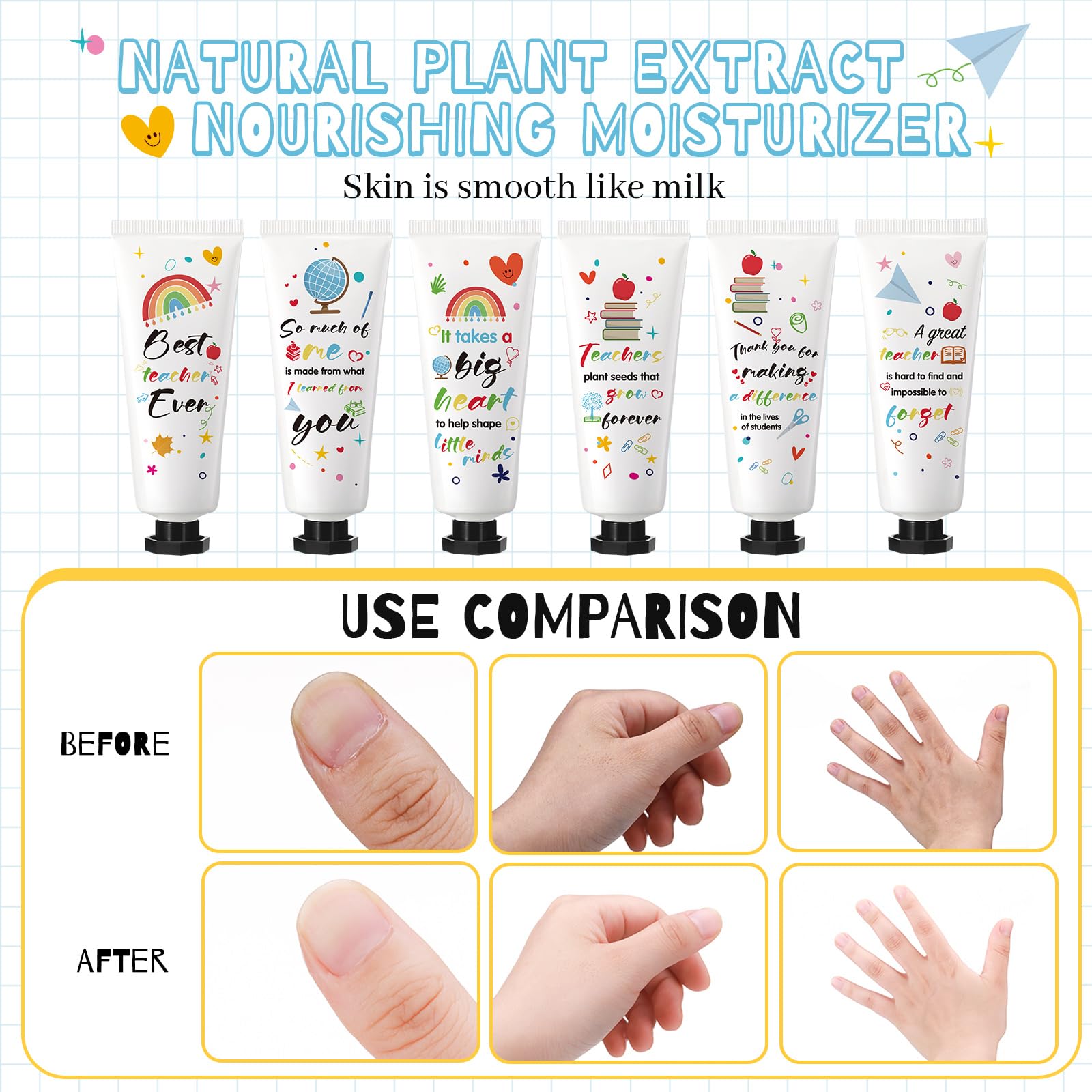 Dimsile 24-Set Teacher Appreciation Hand Cream Gifts – Cards & Organza Bags, Travel-Size Moisturizing Lotion