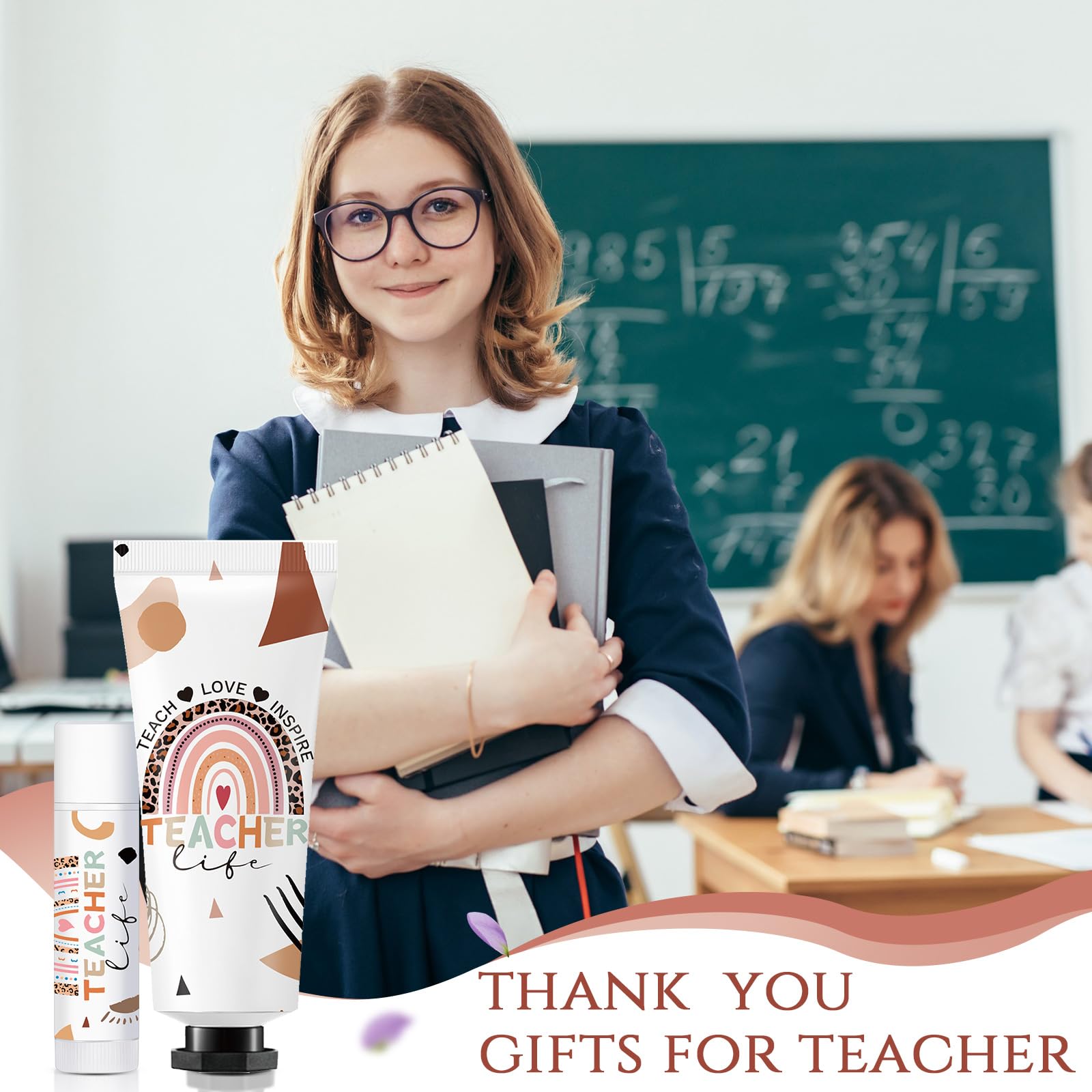 Dimsile 48-Set Christmas Teacher Gifts: Hand Cream, Lip Balm & Organza Bags