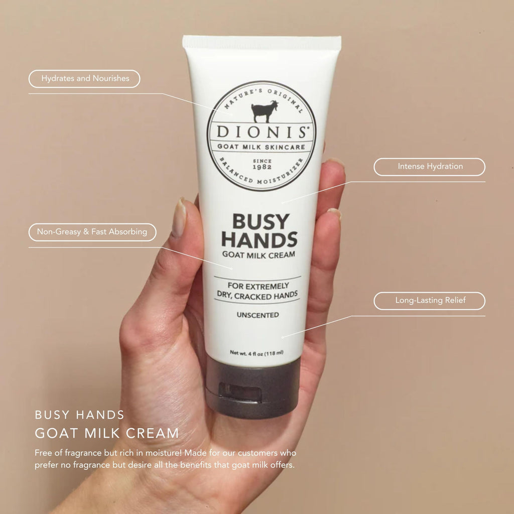 Dionis Busy Hands Goat Milk Cream – Fragrance Free, Cruelty Free, 4oz